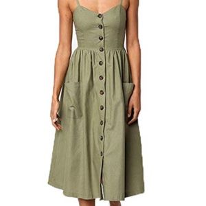 Army Green Button Down Midi Dress